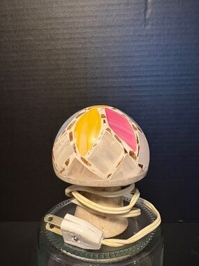 Vintage Multicolor Mosaic Glass Table Lantern - Pink & Yellow